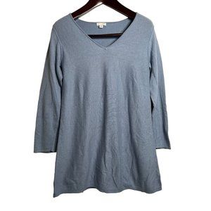 J Jill cotton knit tunic blue small long sleeve womens v neck‎ sweater